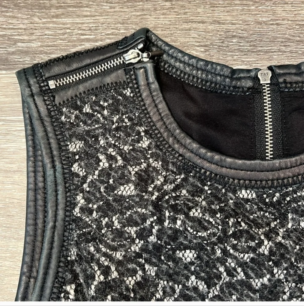 Rebecca Taylor Couquette Bonded Lace Dress Lamb Leather Trim Size 6 - Picture 15 of 16